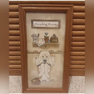 Vintage Whimsical Bathroom Decor Bunny On Toilet/Reading Room.
